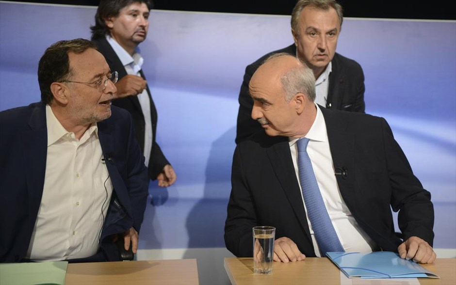 Debate - Λαφαζάνης - Μεϊμαράκης. Ο Ευάγγελος Μεϊμαράκης και ο Παναγιώτης Λαφαζάνης.