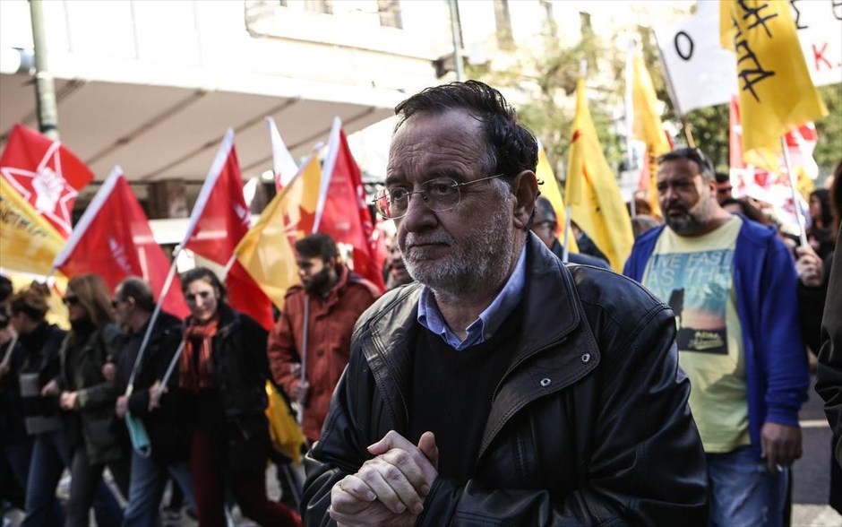 Πορεία - Γρηγορόπουλος . Ο επικεφαλής της Λαϊκής Ενότητας, Παναγιώτης Λαφαζάνης.