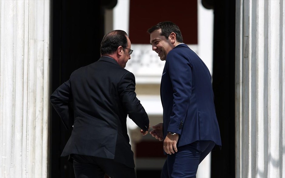 Ευρωμεσογειακή Σύνοδος - Αλέξης Τσίπρας - Φρανσουά Ολάντ. Ο πρωθυπουργός Αλέξης Τσίπρας υποδέχεται τον πρόεδρο της Γαλλίας&nbsp;Φρανσουά Ολάντ στο Ζάππειο.&nbsp;