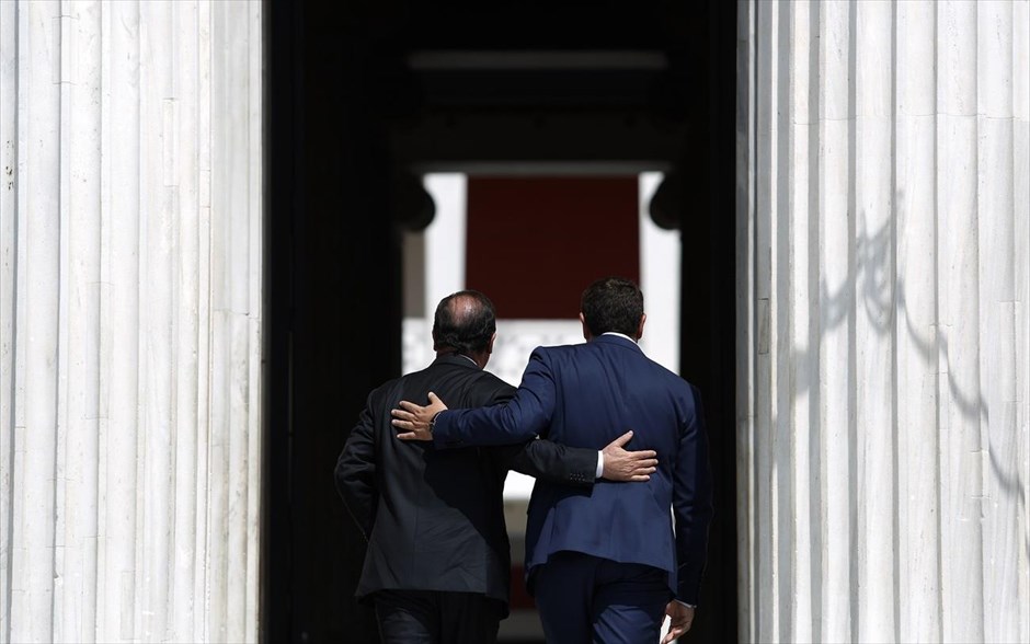 Ευρωμεσογειακή Σύνοδος - Τσίπρας - Φρανσουά Ολάντ. Ο πρωθυπουργός Αλέξης Τσίπρας υποδέχεται τον πρόεδρο της Γαλλίας Φρανσουά Ολάντ στο Ζάππειο. 