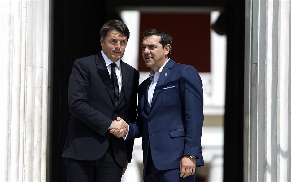 Ευρωμεσογειακή Σύνοδος - Τσίπρας - Ματέο Ρέντσι. Ο Πρωθυπουργός υποδέχεται τον Ιταλό ομόλογό του Ματέο Ρέντσι.