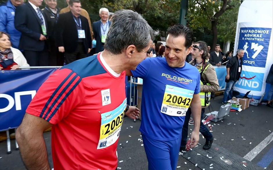 34ος Μαραθώνιος της Αθήνας . Ο βουλευτής της Δημοκρατικής Συμπαράταξης Αντρέας Λοβέρδος και ο αντιπρόεδρος της Ν.Δ. Άδωνις Γεωργιάδης