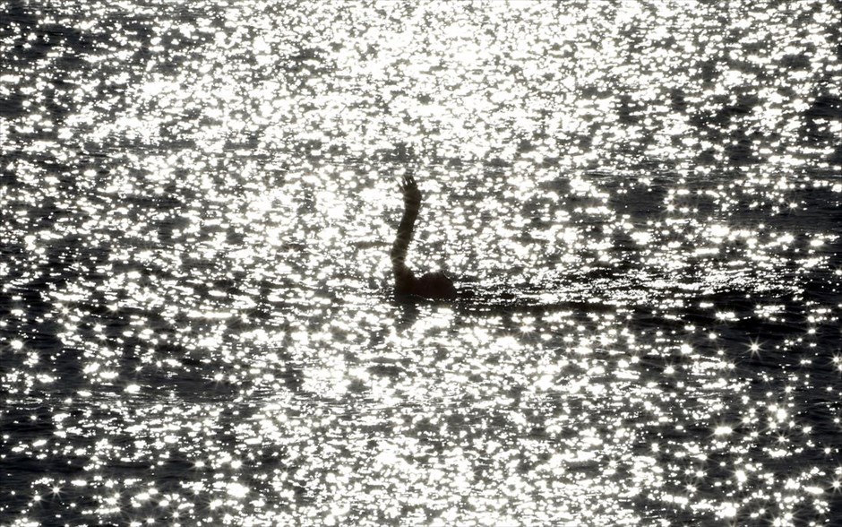 Γαλλία: Χειμερινή κολύμβηση στη Νίκαια . Μία γυναίκα κολυμπά στη Μεσόγειο κατά τη διάρκεια μιας κρύας άλλα ηλιόλουστης ημέρας στη Νίκαια της Γαλλίας.