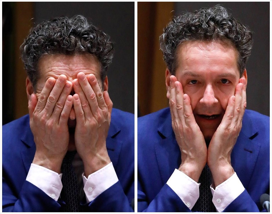 Στιγμιότυπο από τη συνεδρίαση του Eurogroup στις Βρυξέλλες. Σύνθεση φωτογραφιών του επικεφαλής του Eurogroup Γερούν Ντέισλεμπλουμ, κατά τη διάρκεια του χθεσινού Eurogroup, στις Βρυξέλλες. «Έχει γίνει πολλή δουλειά και πολλή πρόοδος, ωστόσο κάποια ζητήματα-κλειδιά παραμένουν ανοιχτά», δήλωσε ο Γερούν Ντέισλεμπλουμ μετά τη λήξη του Eurogroup. Όπως είπε, συμφωνήθηκε ότι οι συζητήσεις θα συνεχιστούν και θα εντατικοποιηθούν «εδώ στις Βρυξέλλες» όσον αφορά τα εκκρεμή ζήτηματα. Πρόσθεσε ότι το επόμενο Eurogroup είναι στις 7 Απριλίου, σημειώνοντας πάντως πως δεν είναι εγγυημένο ότι θα έχει γίνει όλη η πρόοδος μέχρι τότε, όμως υπάρχει ισχυρή βούληση για να γίνει αυτό το ταχύτερο δυνατό.