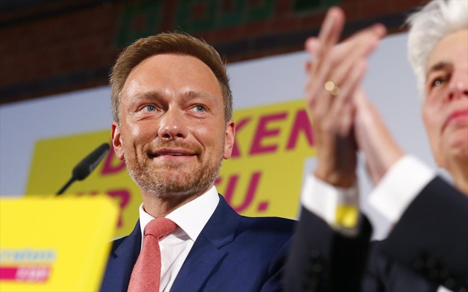 Γερμανία - Εκλογές - FDP . Ο ηγέτης του FDP Κρίστιαν Λίντνερ κάνει δηλώσεις μετά την ανακοίνωση των πρώτων αποτελεσμάτων, στα κεντρικά γραφεία του κόμματος στο Βερολίνο.