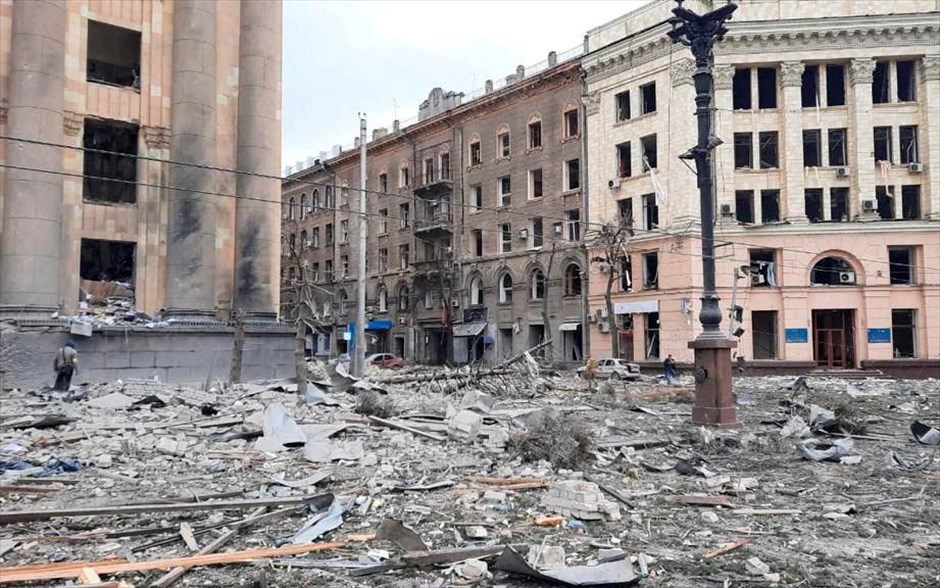 Ρωσική εισβολή στην Ουκρανία-Χάρκοβο πλατεία βομβαρδισμός. 