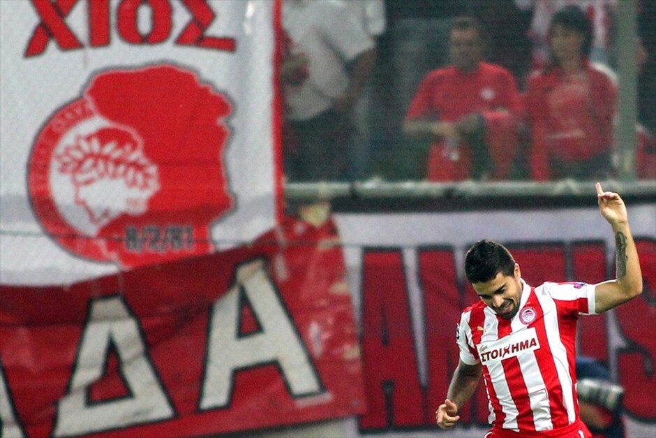 Champions League: Ολυμπιακός - Μονπελιέ 3-1 #23. Ο παίκτης του Ολυμπιακού Πάουλο Μασάντο μετά το γκολ που πέτυχε και άνοιξε το σκορ στην αναμέτρηση με την Μονπελιέ.