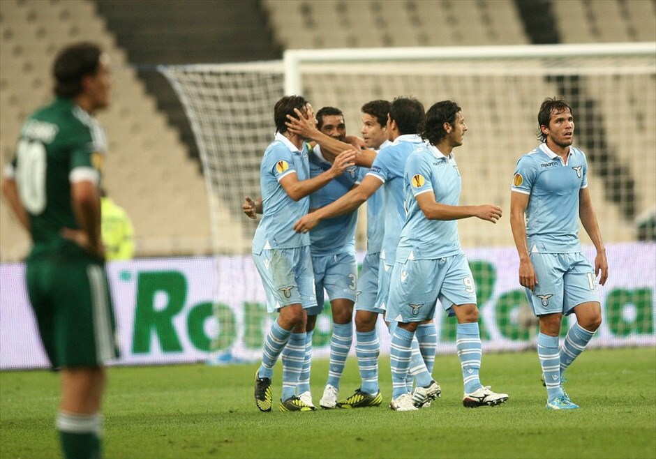 Europa League: Παναθηναϊκός - Λάτσιο 1-1 #12. Οι παίκτες της Λάτσιο πανηγυρίζουν το αυτογκόλ που πέτυχε ο Γιούρκας Σεϊταρίδης.