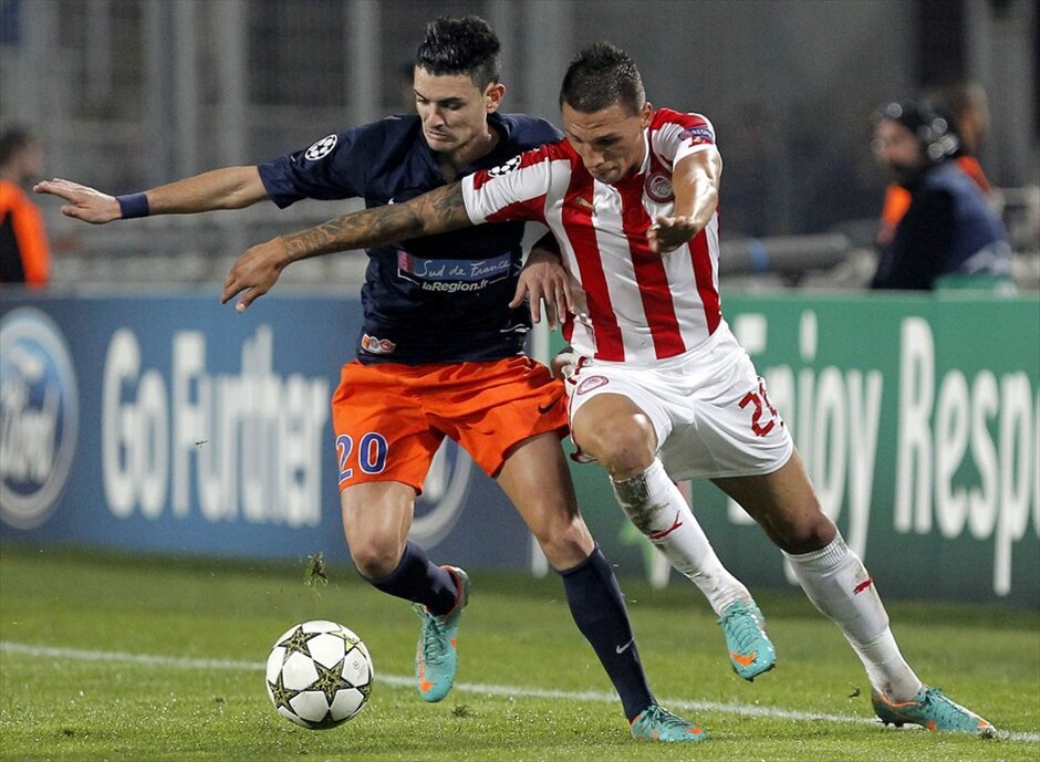 Champions League: Μονπελιέ - Ολυμπιακός 1-2 #14. Ο Χοσέ Χολέμπας με τον Ρεμί Καμπελά σε φάση από τον αγώνα.