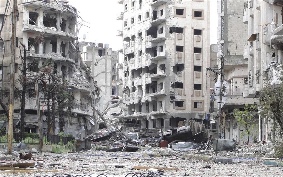 Πόλεις  - συντρίμμια στη Συρία. Συνοικία της Χομς. 5 Απριλίου 2013.