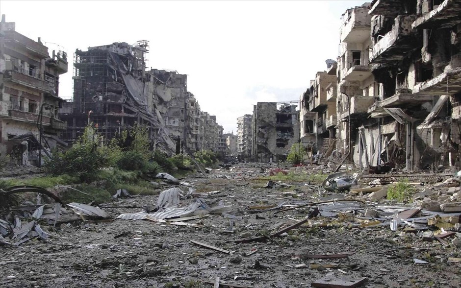 Πόλεις  - συντρίμμια στη Συρία. Συνοικία της Χομς. 5 Απριλίου 2013.