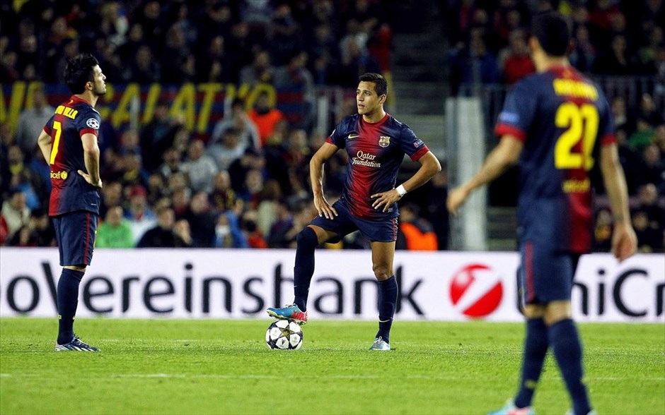 FC Barcelona vs Bayern Munich. Οι Νταβίντ Βίγια (Α), Αλέξις Σάντσες (Κ) και Αντριάνο (Δ)