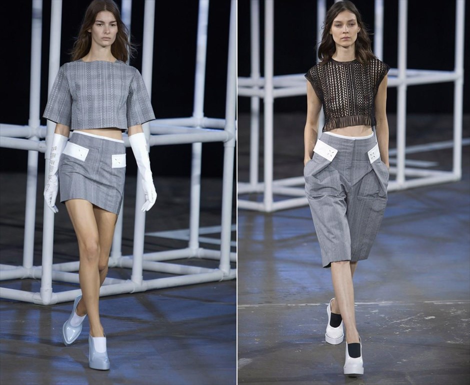 Εβδομάδα Μόδας στη Νέα Υόρκη - Alexander Wang. Μοντέλα παρουσιάζουν δημιουργίες του σχεδιαστή Alexander Wang Ανοιξη/Καλοκαίρι 2014, στην Εβδομάδα Μόδας της Νέας Υόρκης.