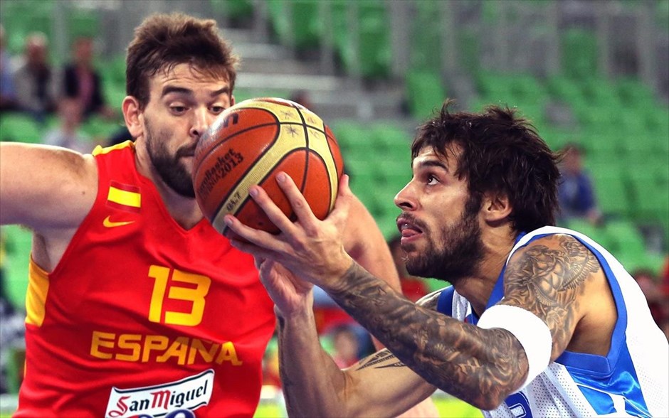 Ευρωμπάσκετ 2013: Ελλάδα - Ισπανία 79-75. Στο στιγμιότυπο ο Γιώργος Πρίντεζης.