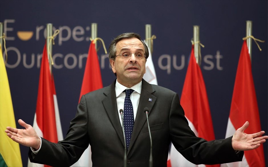 Ελληνική προεδρία της Ε.Ε. - Σαμαράς. Στιγμιότυπο από την κοινή συνέντευξη Τύπου του Αντώνη Σαμαρά με τον πρόεδρο της Κομισιόν, Ζοζέ Μπαρόζο.