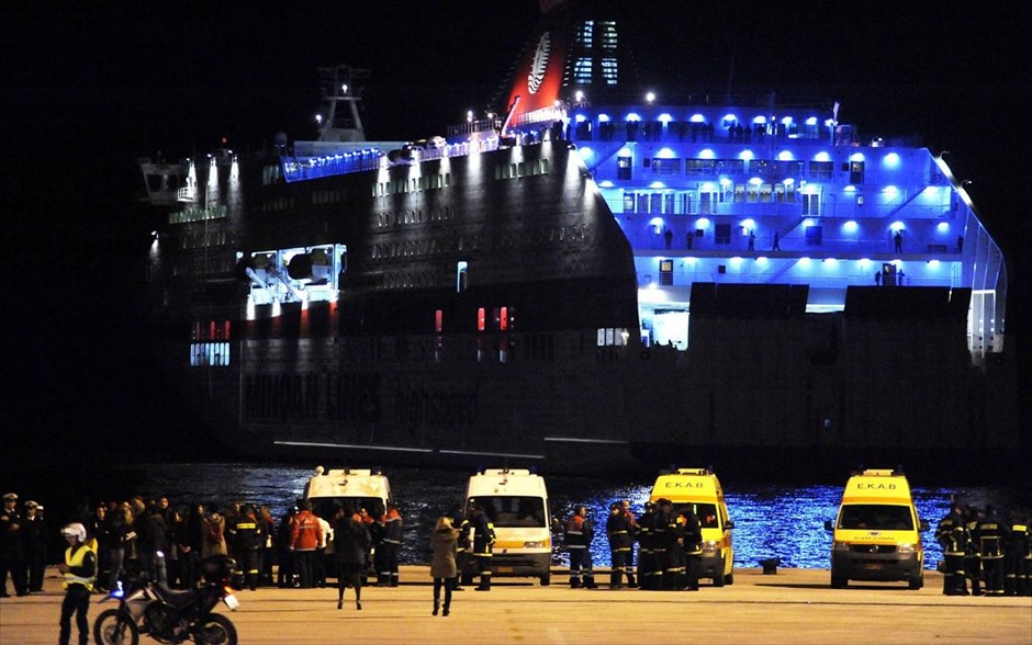 Άφιξη διασωθέντων του Norman Atlantic στην Ελλάδα - Ηγουμενίτσα. Το επιβατηγό - οχηματαγωγό πλοίο «Cruise Europa» των Μινωικών Γραμμών στο λιμάνι της Ηγουμενίτσας.