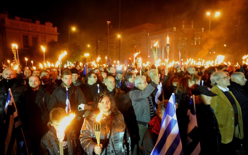 Συγκέντρωση των μελών της Χρυσής Αυγής για την επέτειο των Ιμίων. 