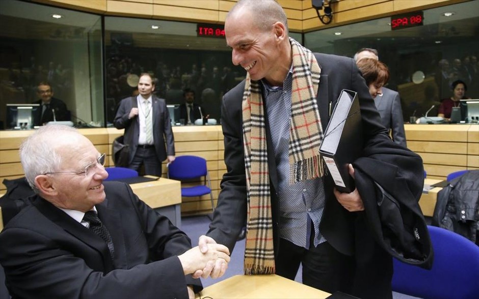 Βαρουφάκης - Σόιμπλε - Eurogroup. Ο Βόλφγκανγκ Σόιμπλε και ο Γιάνης Βαρουφάκης.