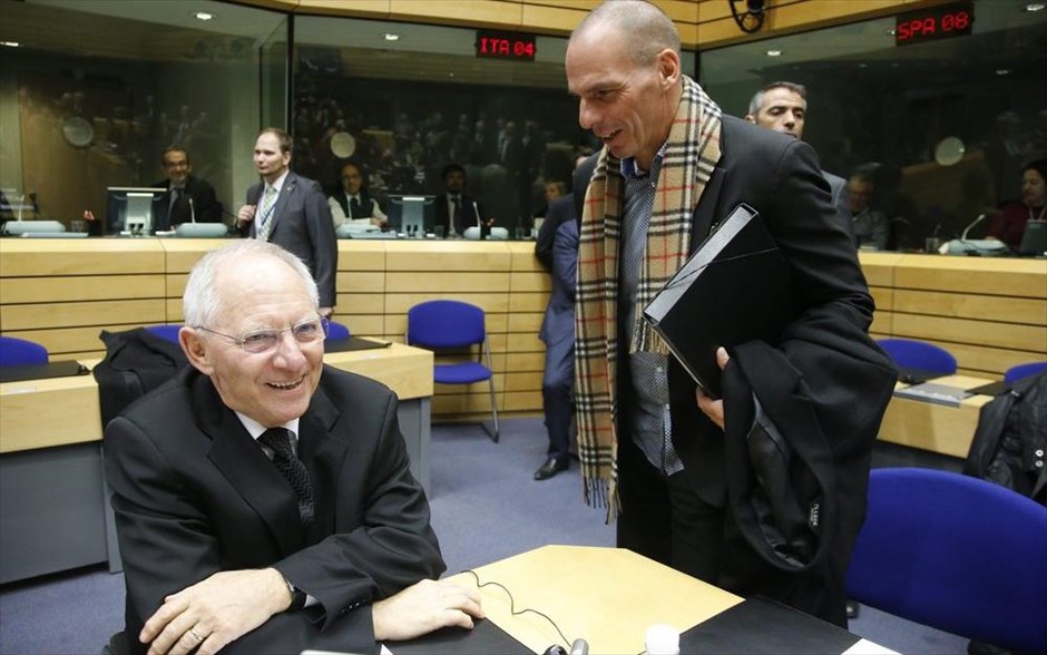 Σόιμπλε - Βαρουφάκης - Eurogroup . Ο Βόλφγκανγκ Σόιμπλε και ο Γιάνης Βαρουφάκης.