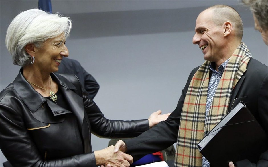 Λαγκάρντ - Βαρουφάκης - Eurogroup. Η επικεφαλής του ΔΝΤ, Κριστίν Λαγκάρντ με τον Έλληνα Υπουργό Οικονομίας, Γιάνης Βαρουφάκη.