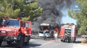 Φωτιά σε τουριστικό λεωφορείο στη Ρόδο