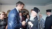 Greek opposition leader Mitsotakis visits NE Aegean isle of Imvros, accompanied by Patriarch