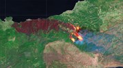 Η εικόνα της μεγάλης πυρκαγιάς στα Γεράνεια Όρη μέσω δορυφόρου