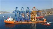 Heavy load carrier vessel arrives at port of Piraeus