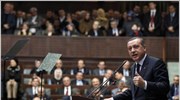 Ο Τούρκος πρωθυπουργός Ρετζέπ Ταγίπ Ερντογάν, μιλώντας στην κοινοβουλευτική ομάδα του κόμματός ...