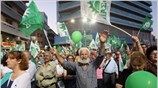 Στιγμιότυπο από την ομιλία του προέδρου του ΠΑΣΟΚ Γιώργου Παπανδρέου στο Ηράκλειο. ...