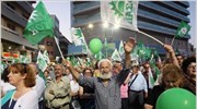 Στιγμιότυπο από την ομιλία του προέδρου του ΠΑΣΟΚ Γιώργου Παπανδρέου στο Ηράκλειο. ...