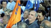 Στιγμιότυπο από την ομιλία του προέδρου της Νέας Δημοκρατίας Κώστα Καραμανλή στην ...