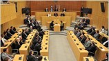 Ο πρόεδρος της Κυπριακής Βουλής Μάριος Καρογιάν, προσφωνώντας στην ειδική συνεδρίαση του ...