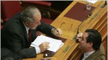 Ο ΑνΥΠΕΣ Χρήστος Μαρκογιαννάκη συζητά με τον βουλευτή του ΛΑΟΣ Αδωνη Γεωργιάδη. ...