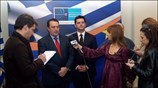 Ο υπουργός μεταφορών Ευριπίδης Στυλιανίδης κάνει δηλώσεις στους δημοσιογράφους μετά τη συνάντηση ...