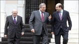 Οι υπουργοί Οικονομίας Γιάννης Παπαθανασίου, ΠΕΧΩΔΕ Γιώργος Σουφλιάς και Ανάπτυξης Κωστής Χατζηδάκης ...