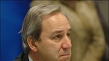 Ο τέως υπουργός Οικονομίας και Οικονομικών Γιώργος Αλογοσκούφης εμφανώς συγκινημένος κατά την ...