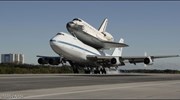 Το διαστημικό λεωφορείο Endeavour μεταφέρθηκε με ένα ειδικό Boeing 747 στο Διαστημικό ...