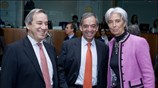 Ο υπουργός Οικονομίας Γιώργος Αλογοσκούφης, ο υπουργός Οικονομικών της Κύπρου Χαρίλαος Σταυράκης ...