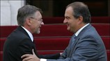Ο πρωθυπουργός Κώστας Καραμανλής υποδέχεται τον Λιθουανό ομόλογο του  Gediminas Kirkilasτ ...
