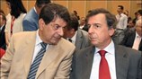Ο γραμματέας της της Νέας Δημοκρατίας, Λευτέρης Ζαγορίτης (Α) συνομιλεί με τον ...