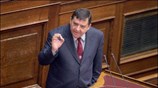 Ο πρόεδρος του ΛΑΟΣ Γιώργος Καρατζαφέρης κατά την τοποθέτησή του στην «Ώρα ...
