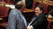 Οι κοινοβουλευτικοί εκπρόσωποι του ΠΑΣΟΚ Θεόδωρος Πάγκαλος και Ευάγγελος Βενιζέλος στην προ ...