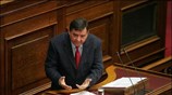 O πρόεδρος του ΛΑΟΣ Γιώργος Καρατζαφέρης μιλά από το βήμα της Βουλής, ...