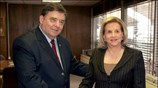 Ο πρόεδρος του ΛΑΟΣ Γιώργος Καρατζαφέρης επισκέφθηκε την υπουργό Απασχόλησης Φάνη Πάλλη ...