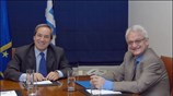 Ο υπουργός Οικονομίας και Οικονομικών Γιώργος Αλογοσκούφης και ο υπουργός Δικαιοσύνης Σωτήρης ...