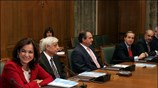 Ο πρωθυπουργός Κώστας Καραμανλής και οι υπουργοί Εξωτερικών Ντόρα Μπακογιάννη, Εσωτερικών Προκόπης ...