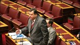 Ο πρόεδρος του ΛΑΟΣ Γιώργος Καρατζαφέρης, κατά την τοποθέτησή του μετά την ...