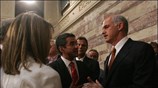 Ο πρόεδρος του ΠΑΣΟΚ Γιώργος Παπανδρέου με τον Ανδρέα Λοβέρδο και την ...
