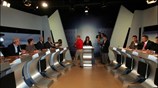 Γενική εικόνα λίγο πριν ξεκινήσει η προεκλογική τηλεοπτική αναμέτρηση των έξι πολιτικών ...